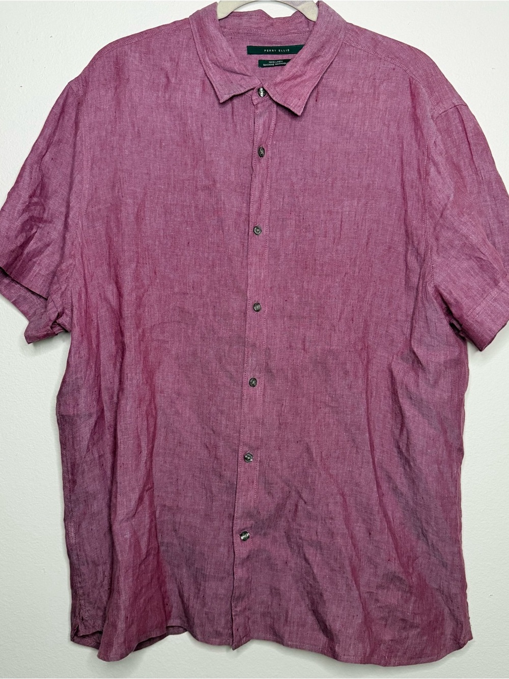Perry Ellis Men’s Linen Short Sleeve Button-Down Shirt XXL